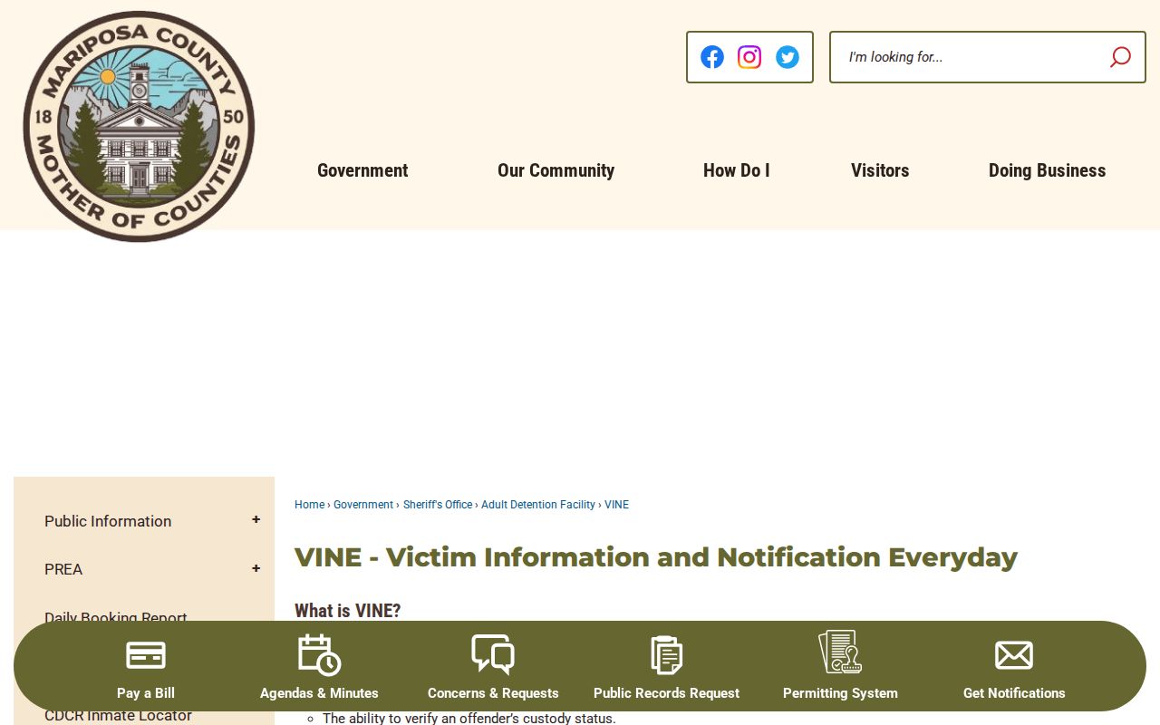 Mariposa County 24 hour release notification information through VINE