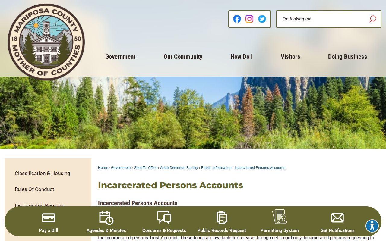 Mariposa County Adult Detention Facility release funds information