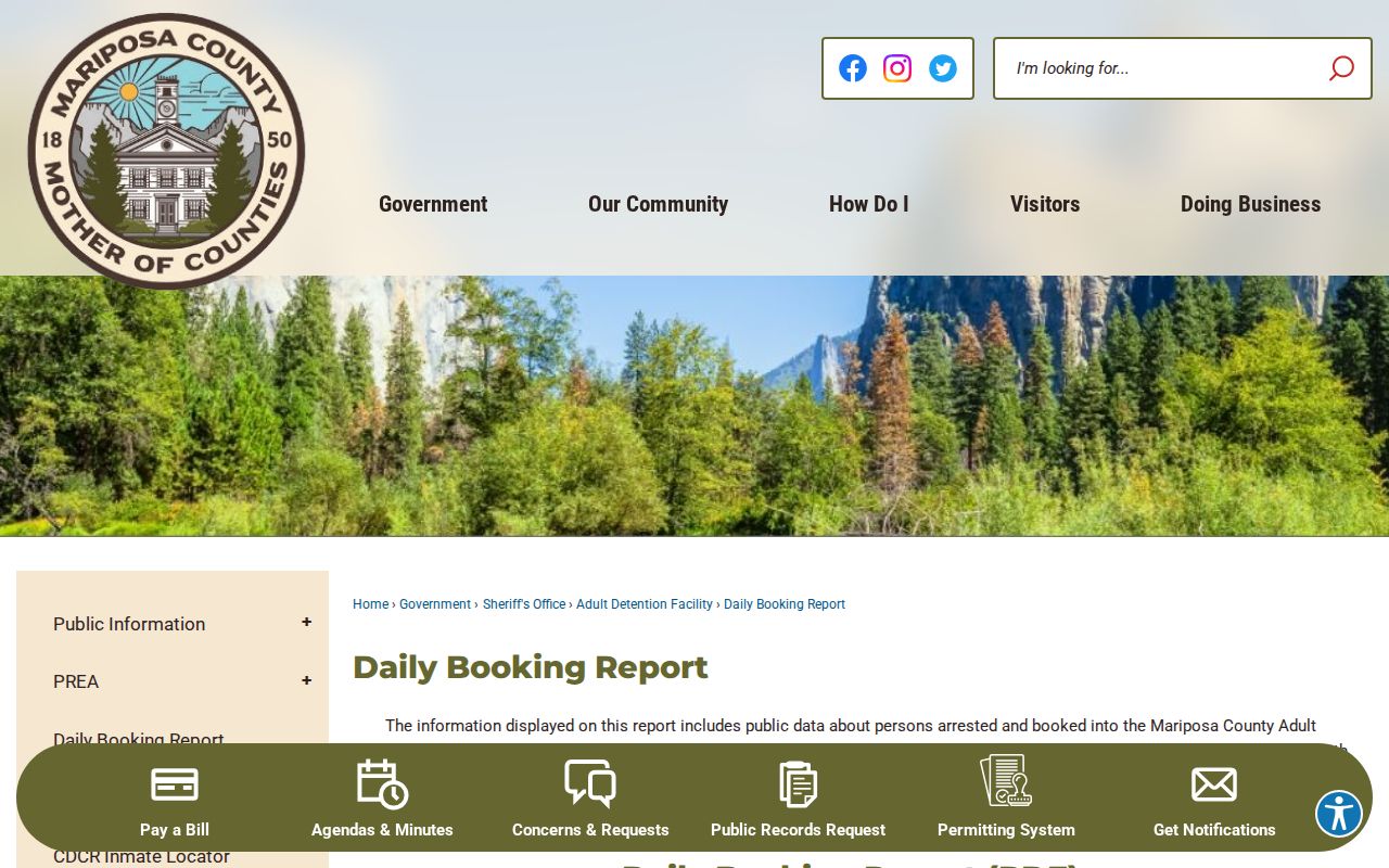 Mariposa County Daily Booking Report release date source