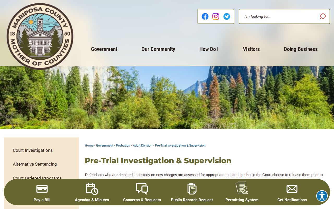Mariposa County pretrial release supervision page for post-release probation records