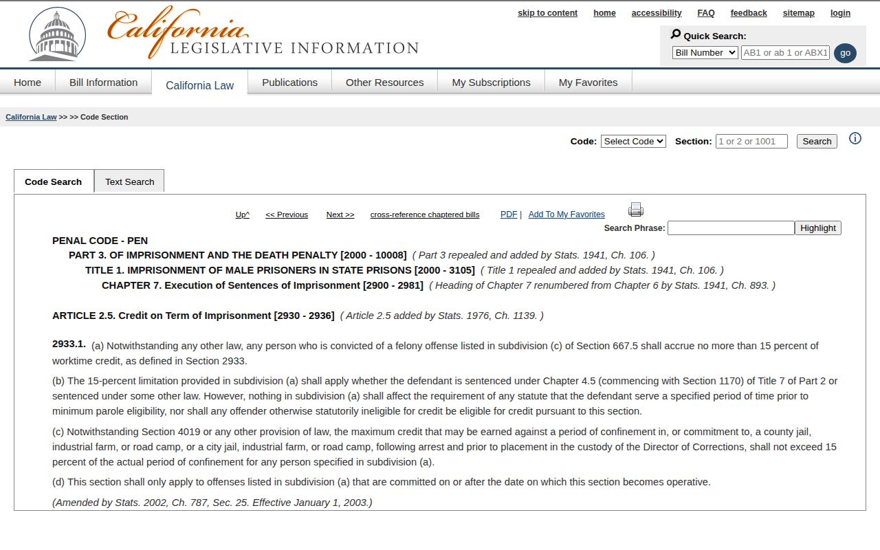 California Penal Code release credit rule for Mariposa County projected release date research