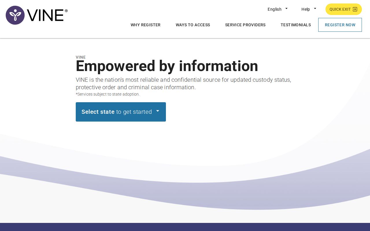 Mariposa County VINELink check for release alert search screen